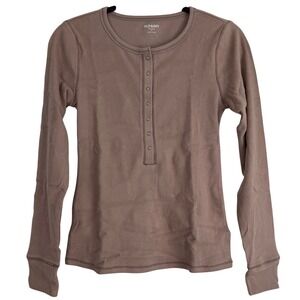 Old Navy Cozy Snug Henley Top Long Sleeve Ribbed Brown 804818-05 Womens Med